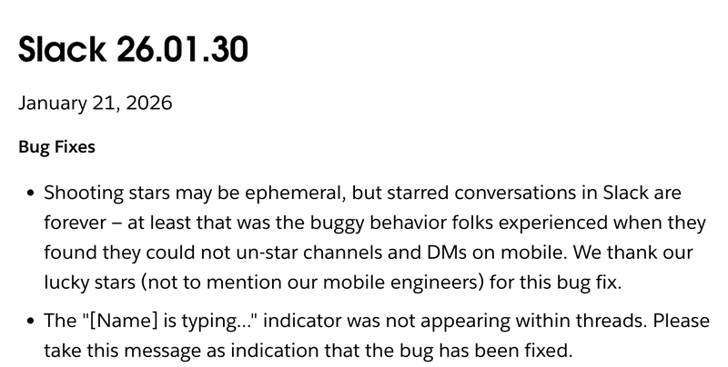Release note example: Slack.