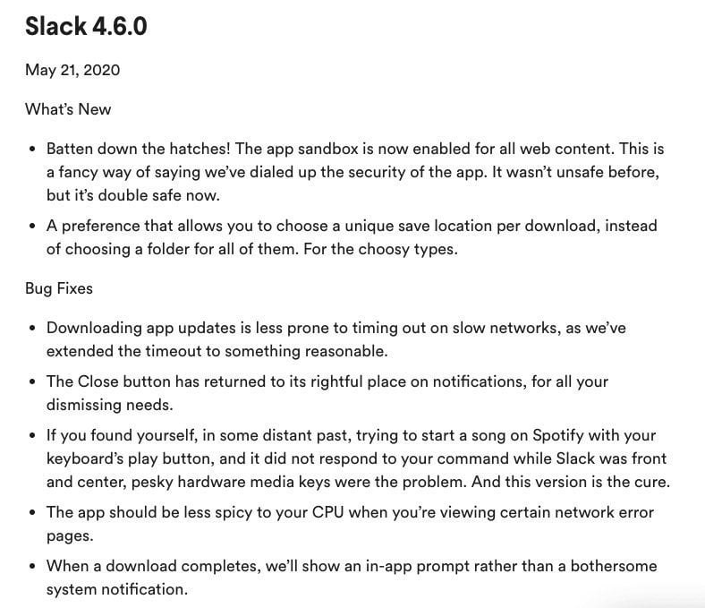 Product notes via Slack