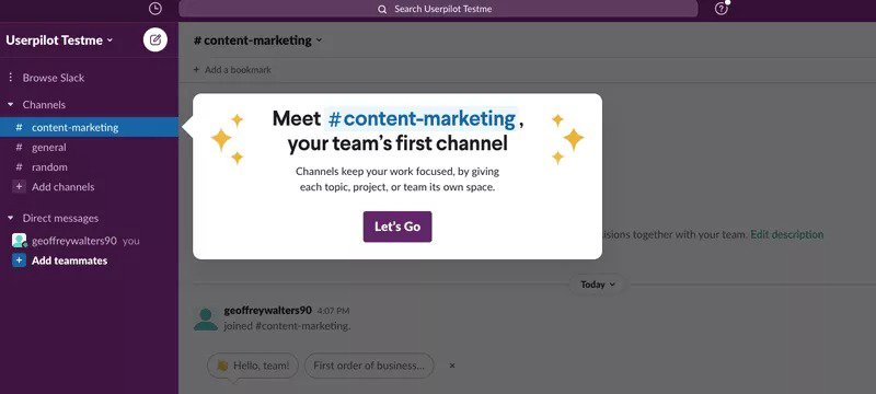 slack walkthrough - in-app tutorial examples