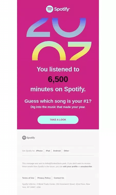 Spotify usage summer email marketing example.