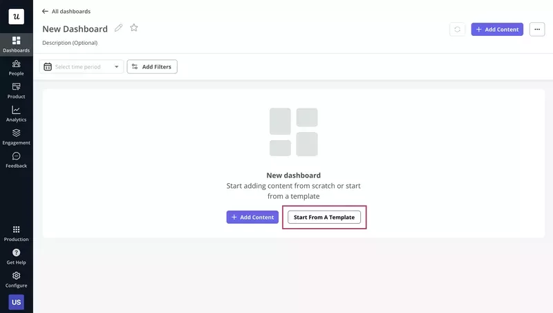 How to Design a SaaS Metrics Dashboard in Userpilot: Click Start From A Template