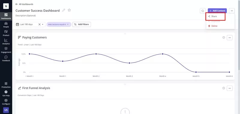 How to Design a SaaS Metrics Dashboard in Userpilot: Share the dashboard