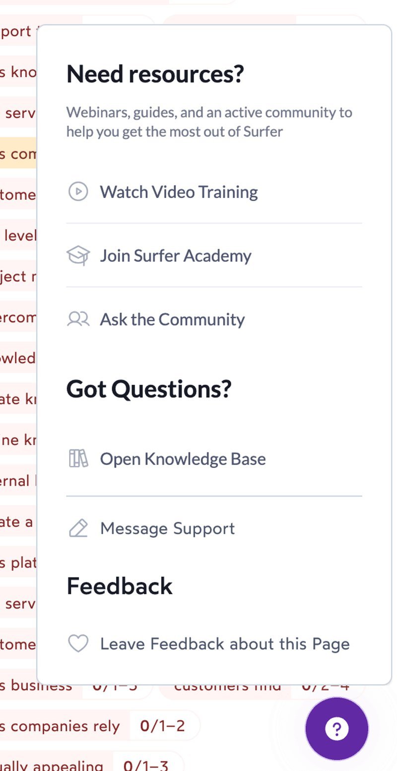SurferSEO resource center example