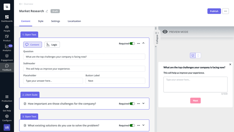 In-app surveys to inform message mapping