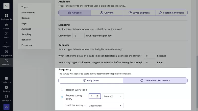 Survey frequency settings in Userpilot