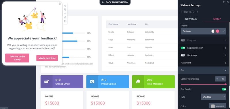 Website banner survey invite.