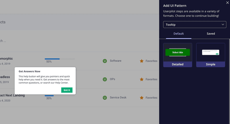 Adding UI patterns using Userpilot