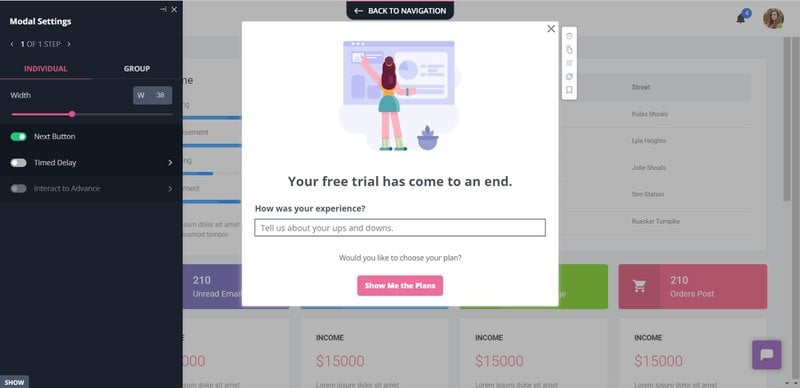 Upsell survey pop-up