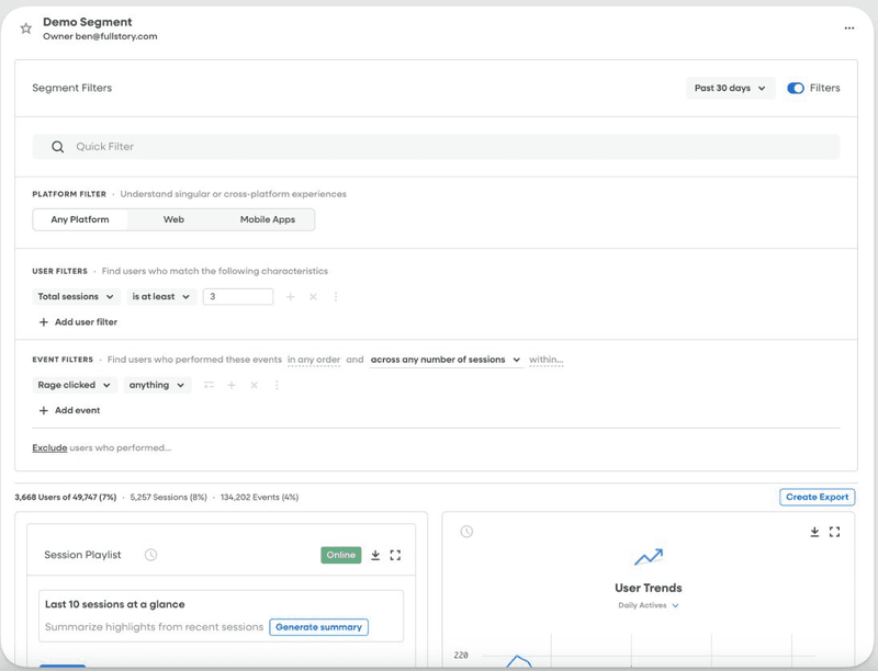 Customer segmentation in Fullstory.