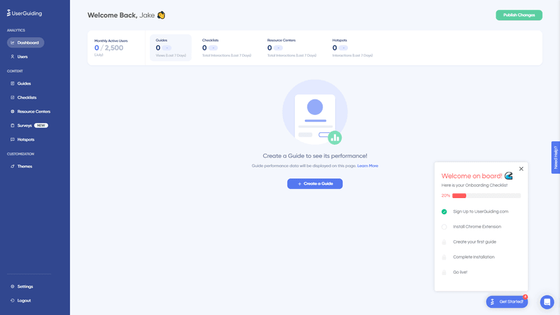 UserGuiding onboarding checklist