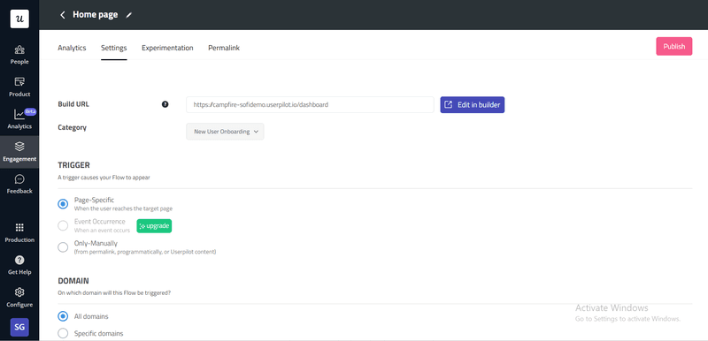 Userpilot A/B testing dashboard