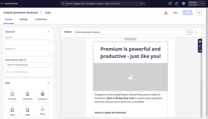 Userpilot email editor for drip campaign