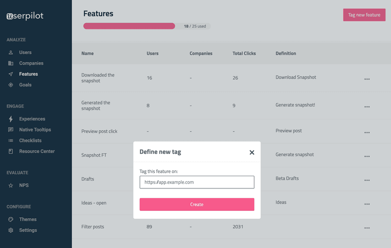 userpilot feature tags