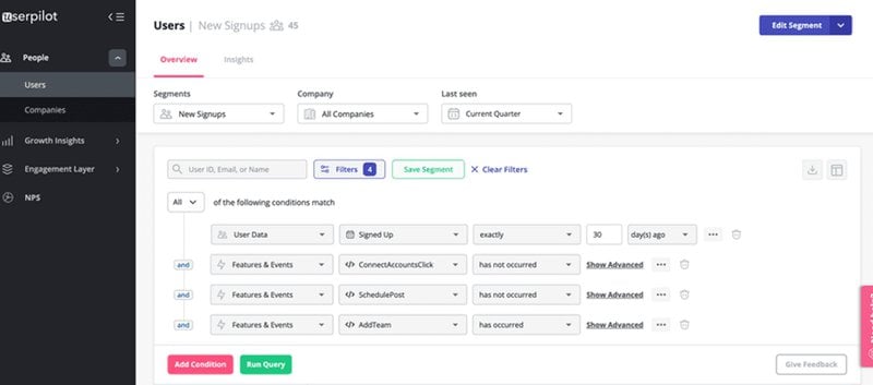 Screenshot of Userpilot segmentation