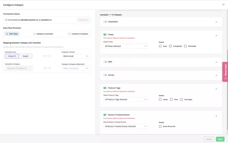 Hubspot-Userpilot Integration configuration