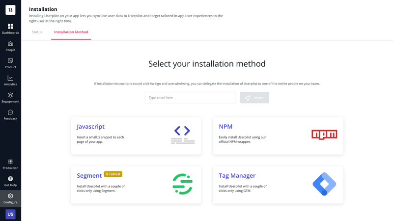 Userpilot implementation, step 3: Install Userpilot using one of the methods