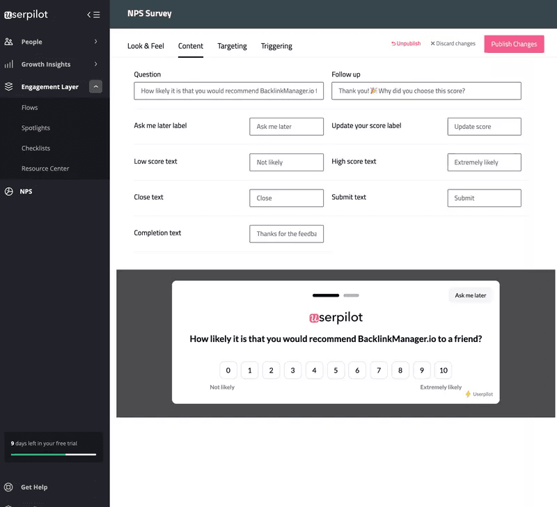 nps survey userpilot
