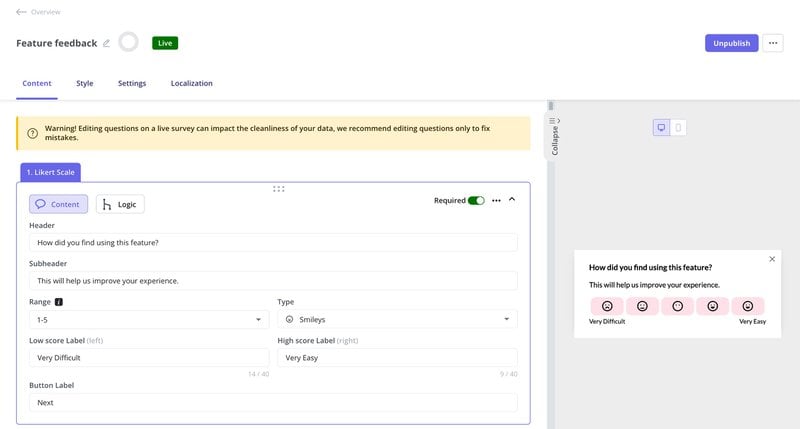 feature feedback in Userpilot