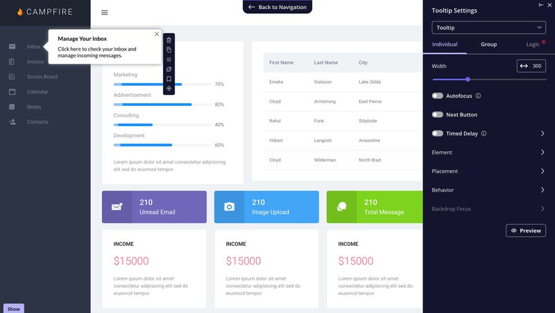 In-app messaging types: tooltip.