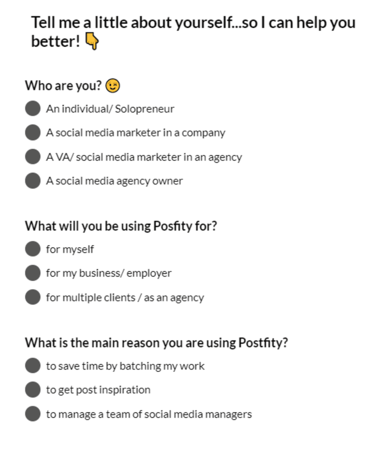 Postfiti’s welcome screen created by Userpilot