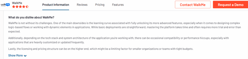 A WalkMe user complaining about the platform's complexity.