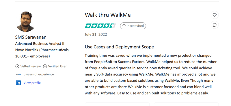 WalkMe review on TrustPilot.