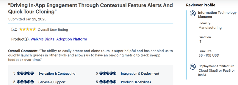 WalkMe review collected by Gartner.