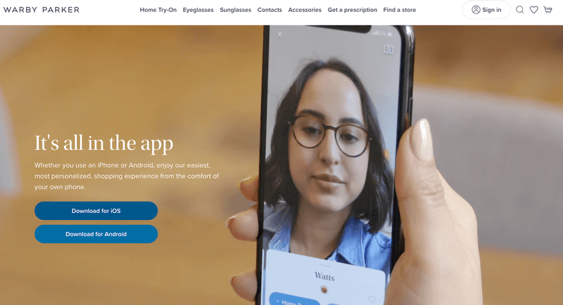 Warby Parker's app