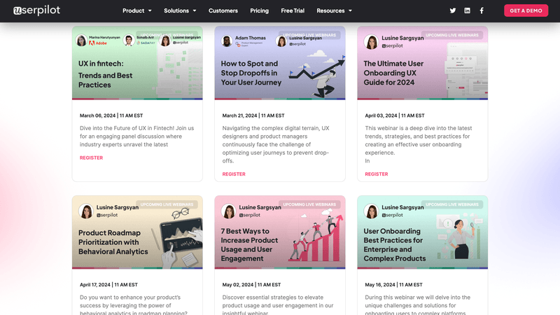 Product funnel: Userpilot webinars