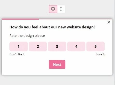 An animation of a survey collecting feedback of a website as concept testing examples