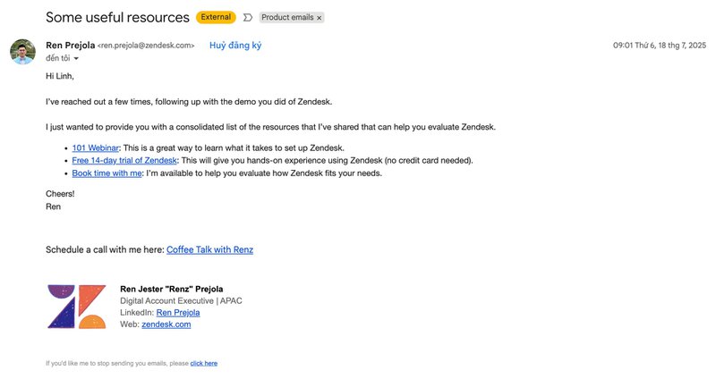 zendesk demo drip campaign example