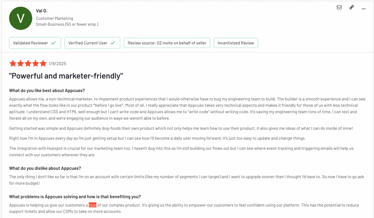 Appcues G2 review from the right users.