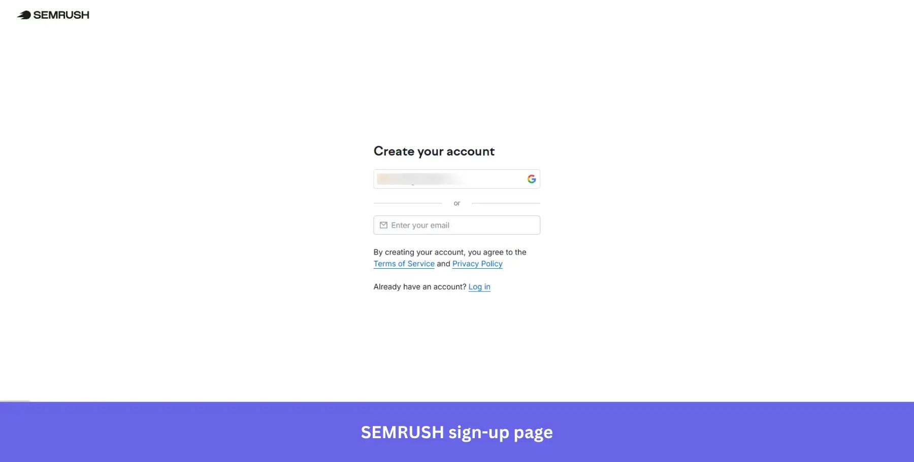 SEMRUSH sign-up page