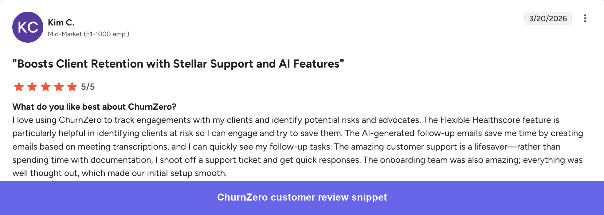 ChurnZero positive review on G2