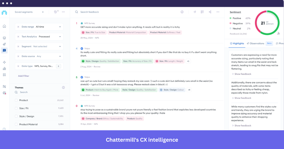 Chattermill CX intelligence