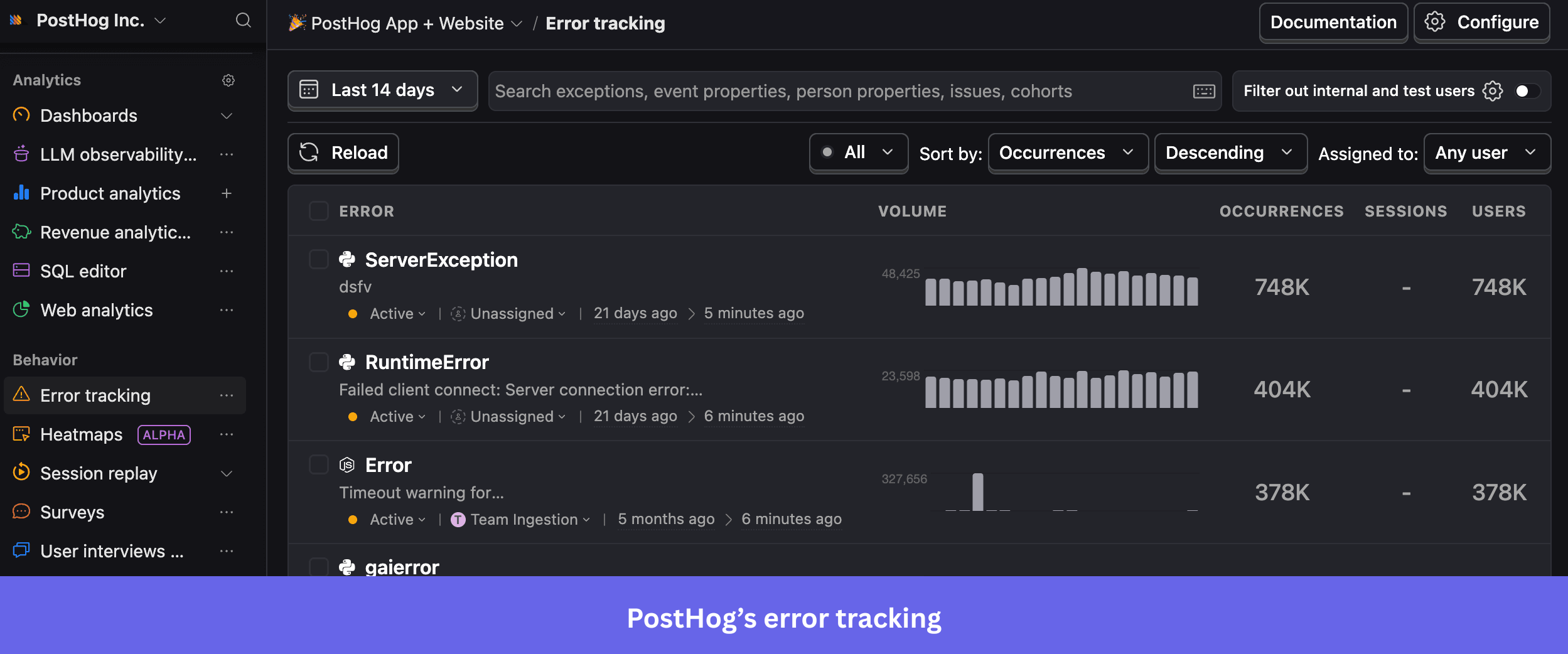 Posthog error tracking