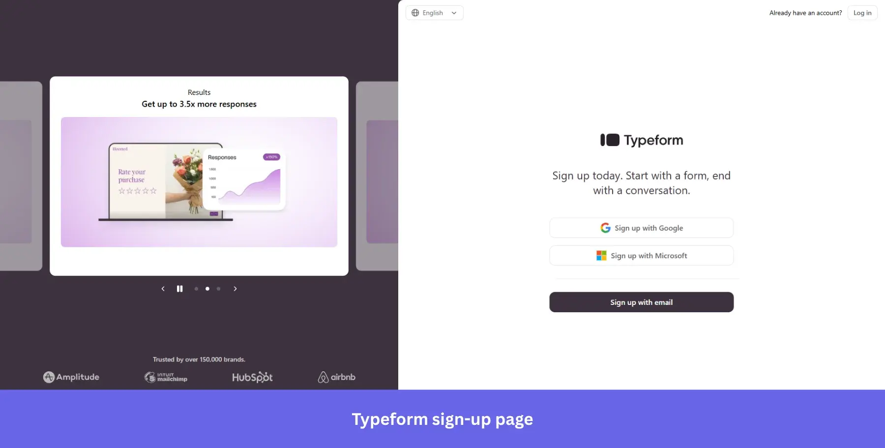 Typeform sign-up page