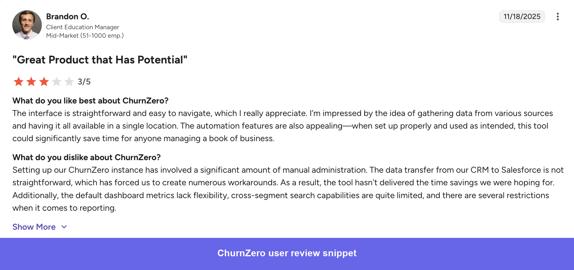 ChurnZero negative review on G2