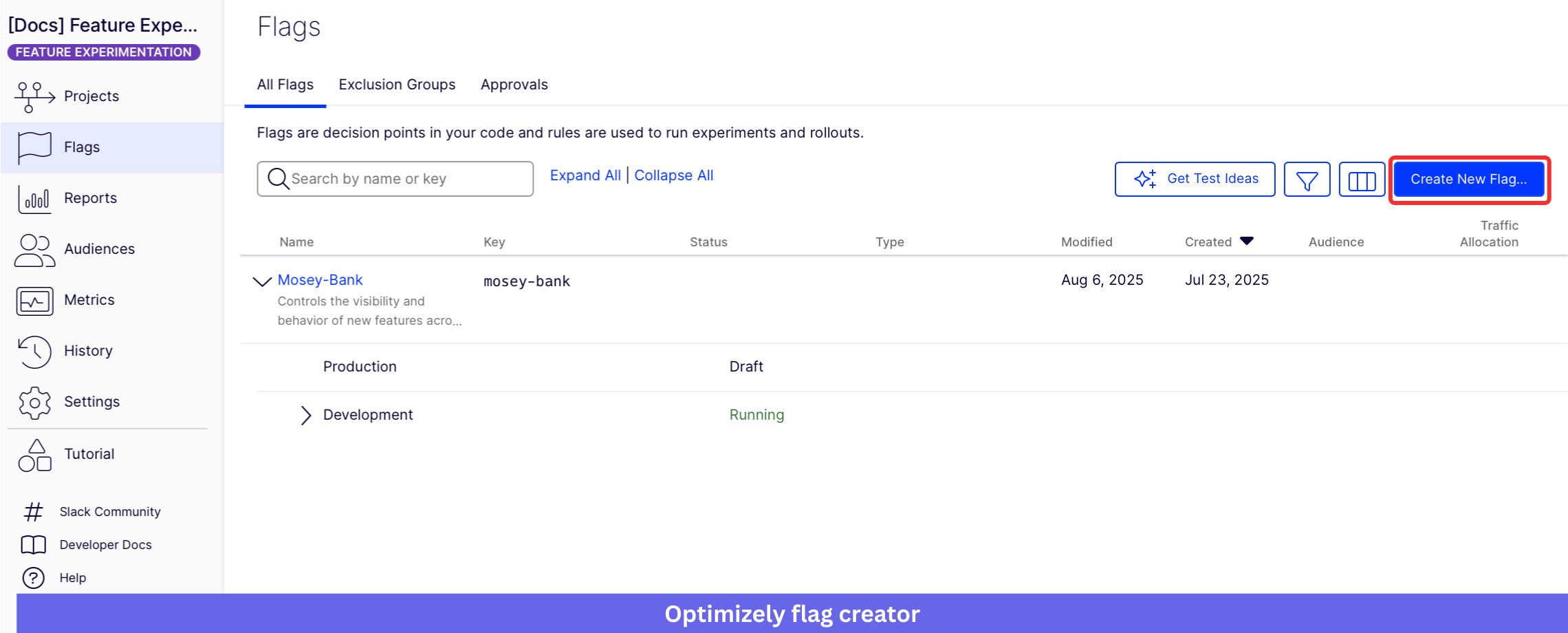 Optimizely flag creator