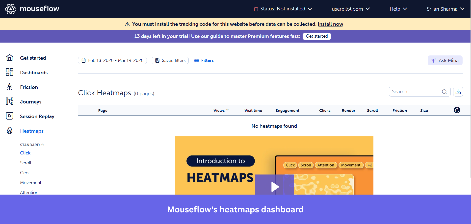 Mouseflow heatmaps dashboard