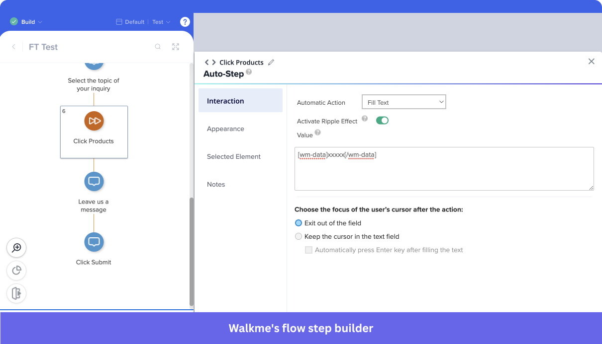WalkMe in-app flow builder.