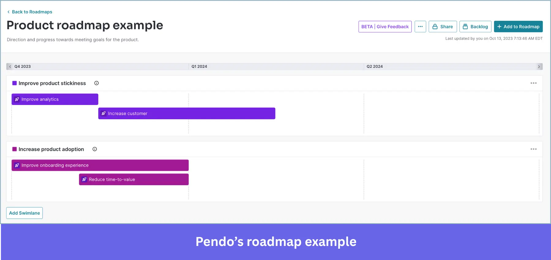 Pendo roadmap example