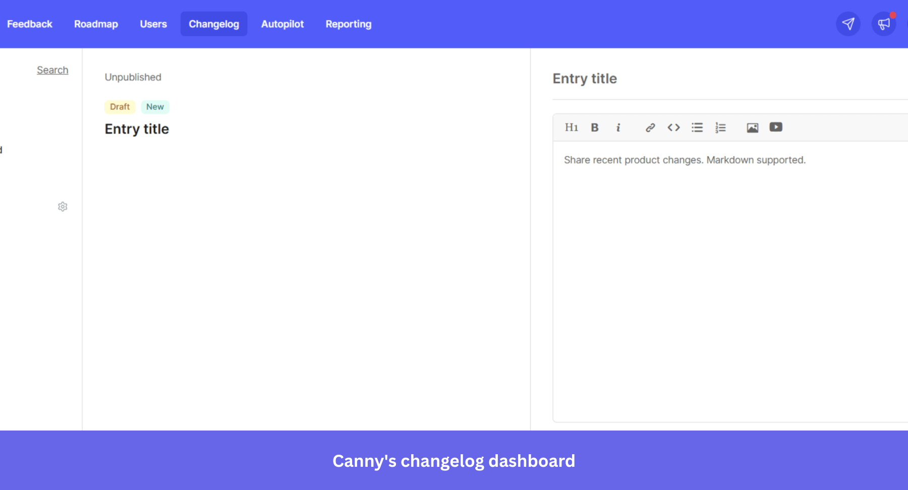 Canny changelog dashboard