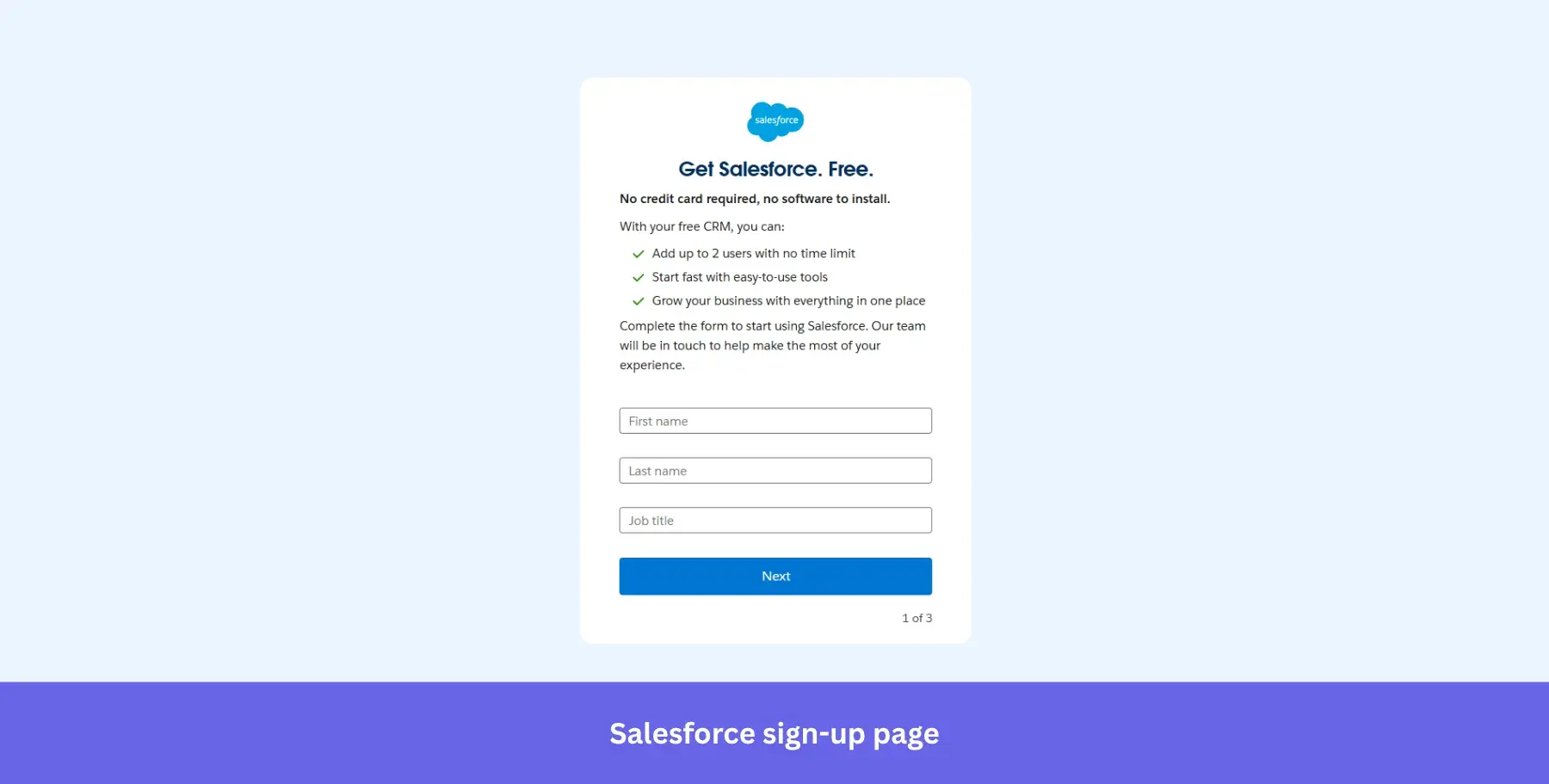 Salesforce sign-up page