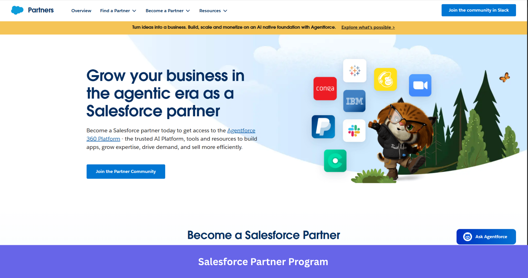 The landing page of the Salesforce Partner Program