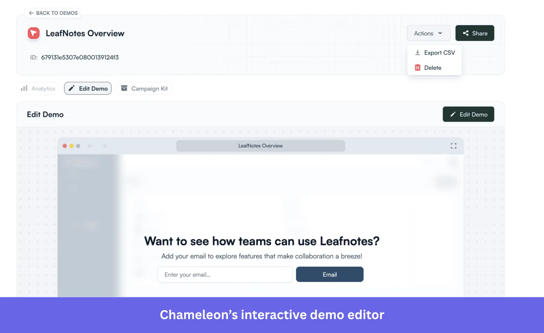 Chameleon's interactive demos. Editing interactive demos on Chameleon.