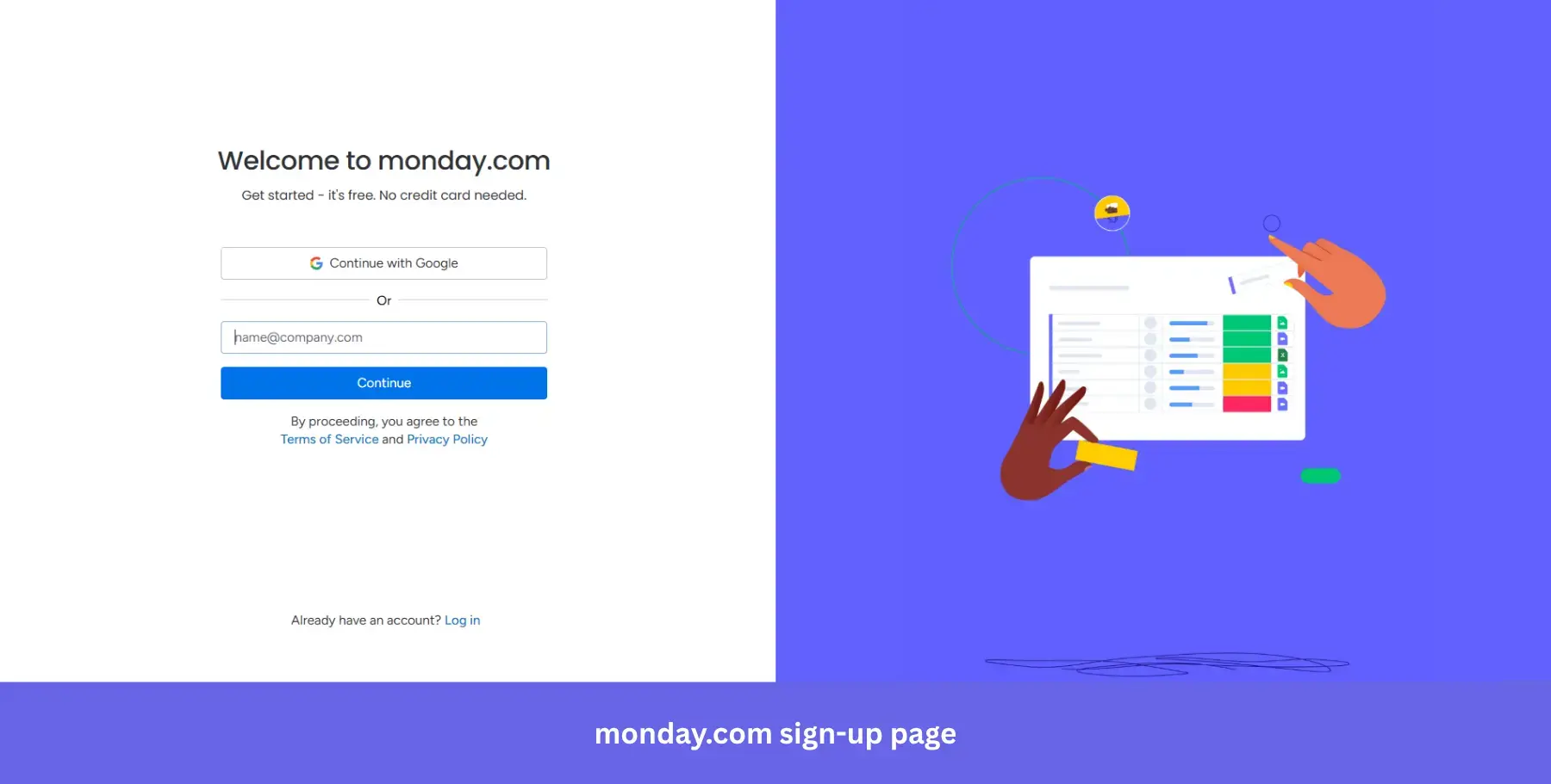 Monday.com sign-up page