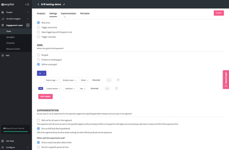 A/B test messages using Userpilot