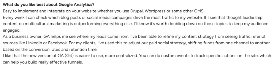Google Analytics positive review