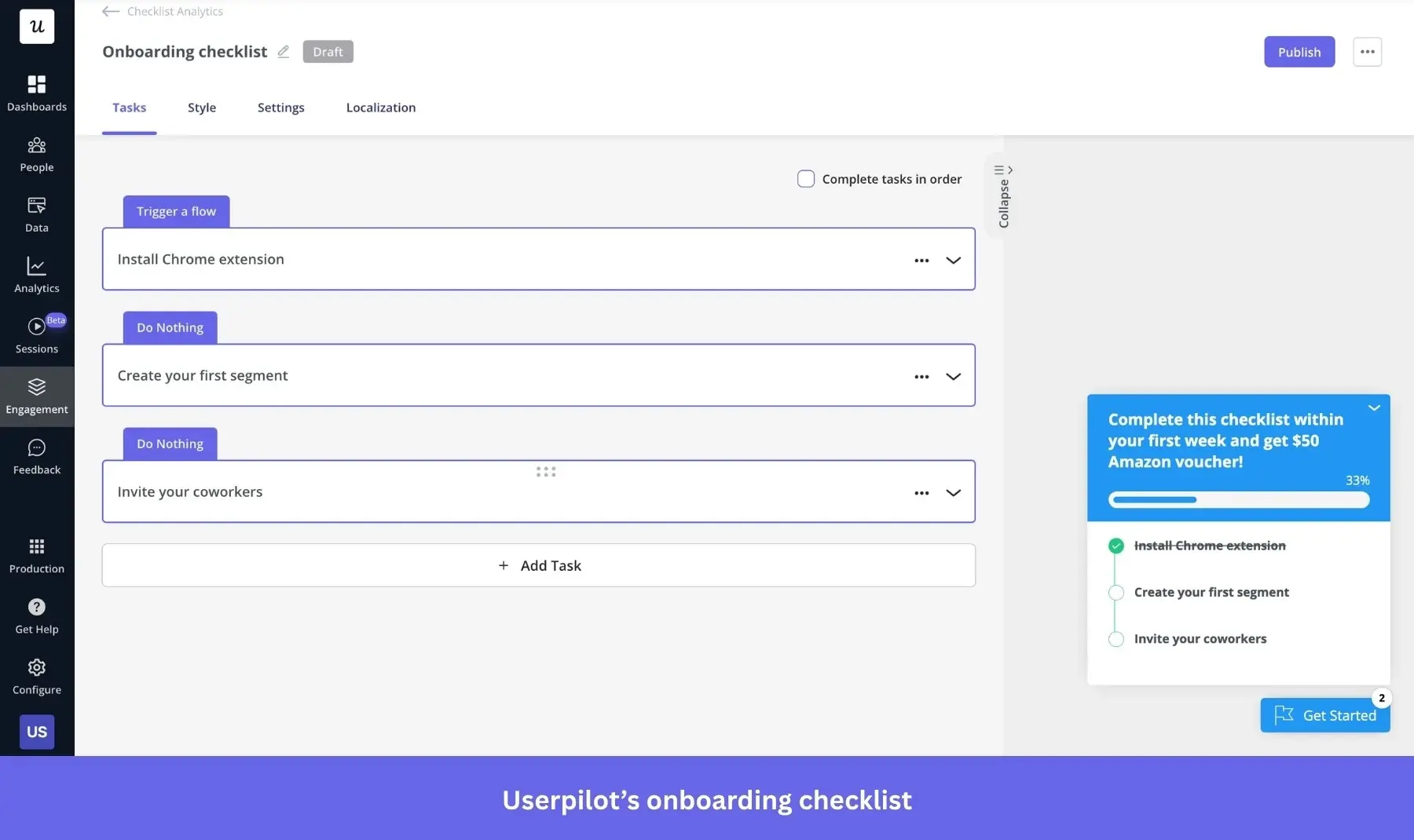 The checklist on side, showing the task and reward.